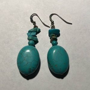 Turquoise Colored Stone Drop Earrings Oval